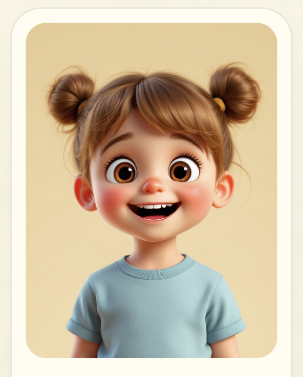 The Pixar-style character we drew of Mira